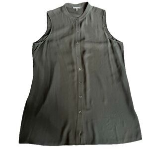 Eileen Fisher Silk Button Down Sleeveless Top Black‎ Women’s M Classic
